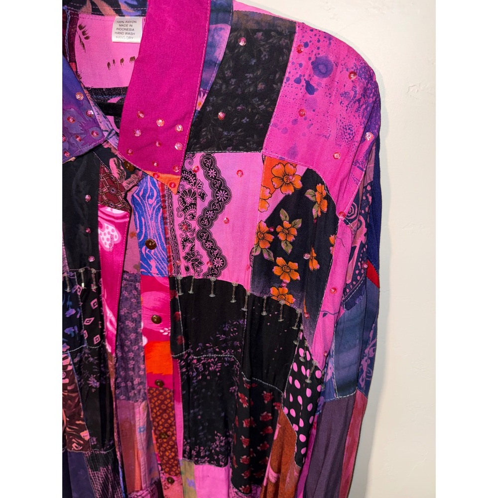 RW&CO. Women's Patchwork Button-Down Shirt - Pink & Purple - Picture 4 of 9